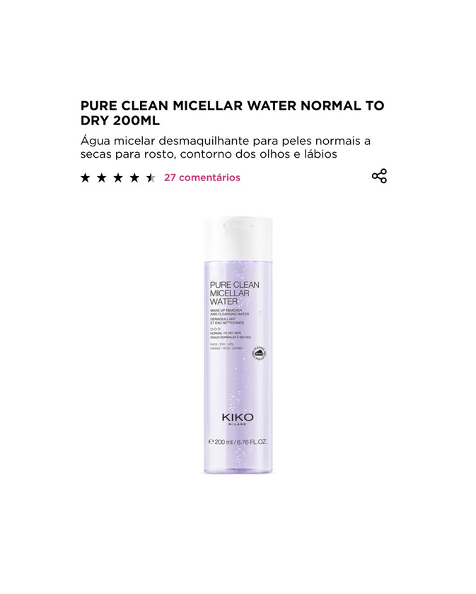 Product PURE CLEAN MICELLAR WATER NORMAL