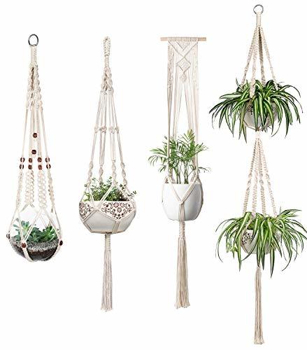 Producto Mkouo Macramé Perchas de Plantas Set of 4 Jardinera para Colgar en