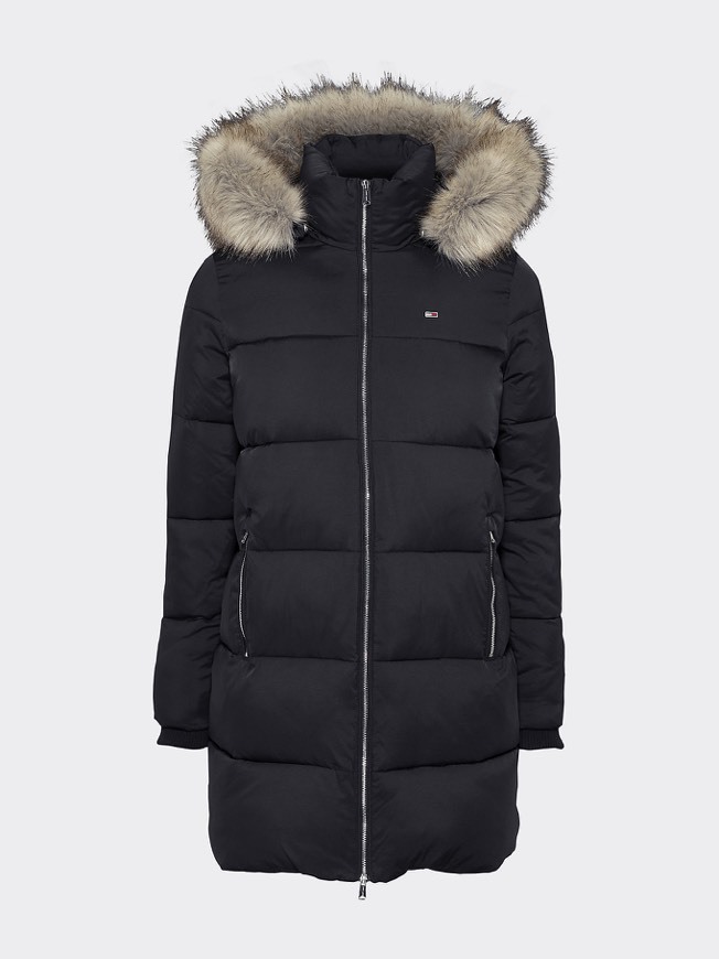 QUILTED FAUX FUR HOOD PUFFER COAT
