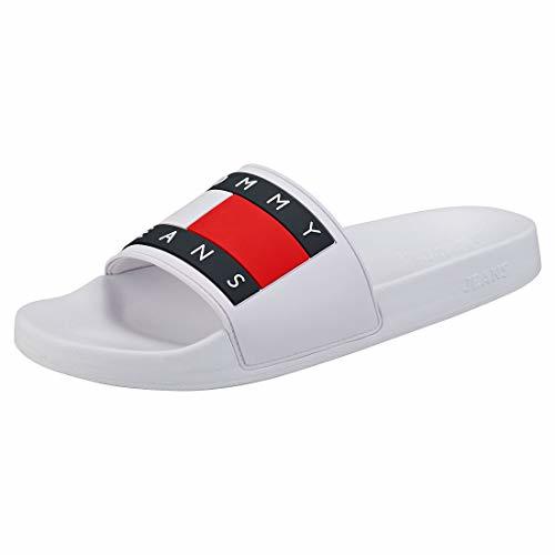 Social Tommy Hilfiger Men's Slip On Tommy Jeans Flag Pool Slide White-White-7 Size