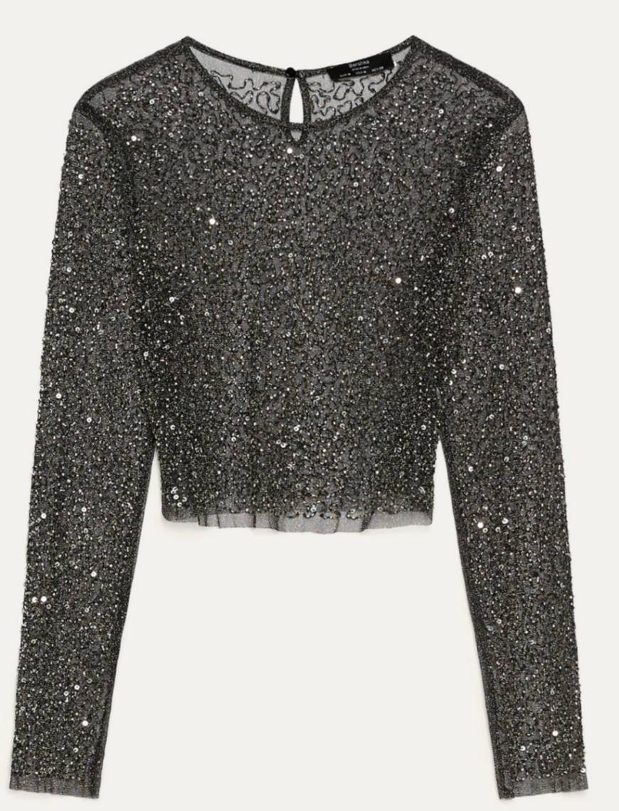 Social T-shirt transparente com missangas