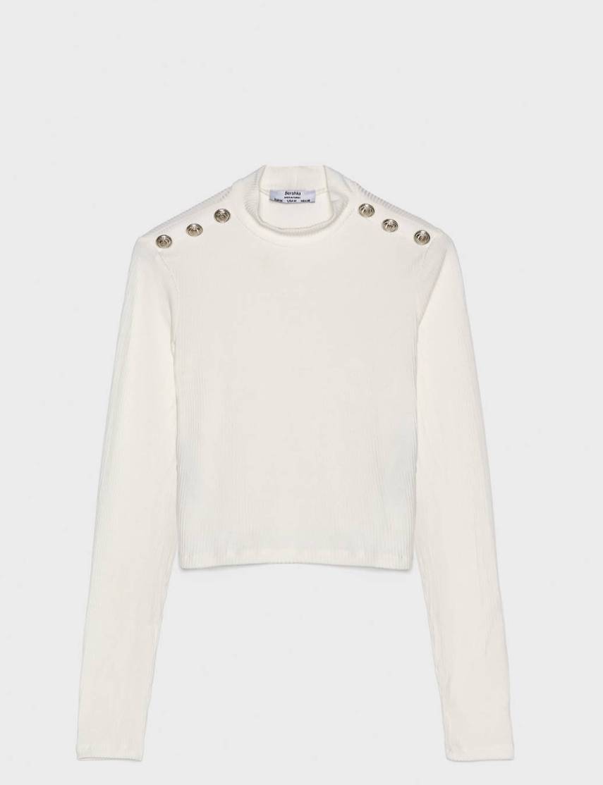 Social T-shirt canelada com botões 