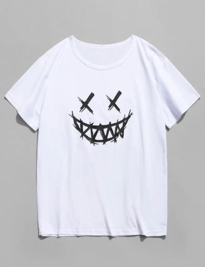 Happy face graphic casual short sleeve t shirt