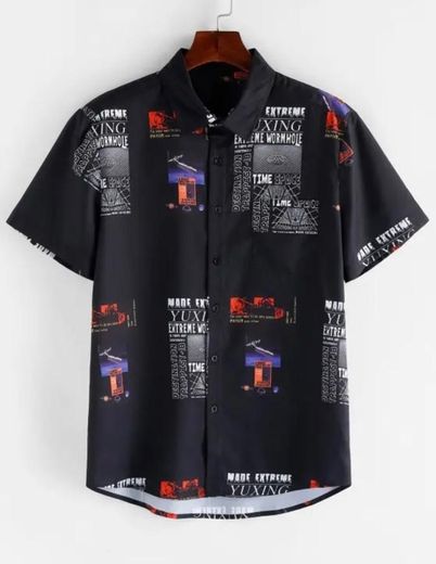 Graphic letter pattern shirt sleeves shirt