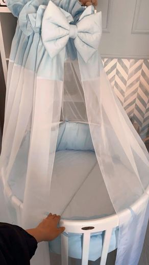 Baby Crib SmartGrow 7in1 - Round, wood colour white + bedding set