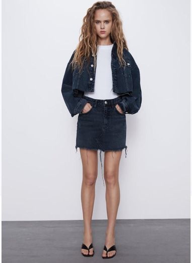 Blusão oversize denim cropped 