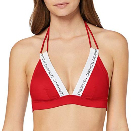 Calvin Klein Fixed Triangle-rp Parte de Arriba de Bikini, Rojo
