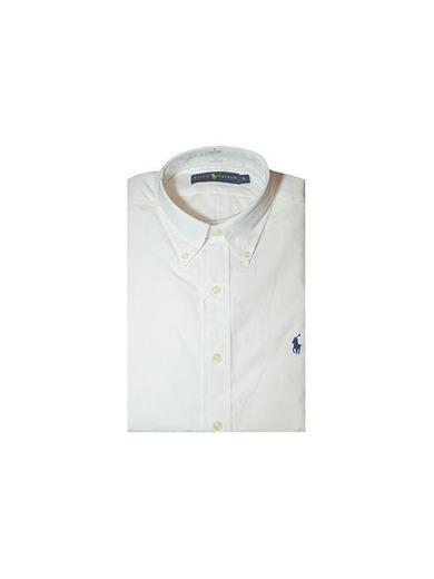 Ralph Lauren Polo camisa de hombre ajuste personalizado de popelina blanco azul