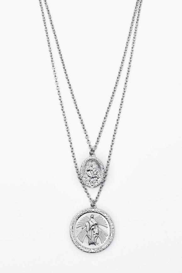 Fashion Double Saint Emboss Coin Necklace | boohooMAN