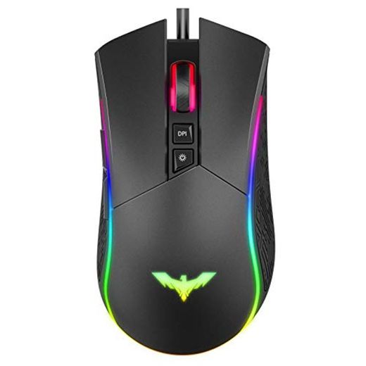 havit Ratón Gaming 7 Botones Mouse Gaming programables Iluminación RGB [800-1600-2400-4800] para