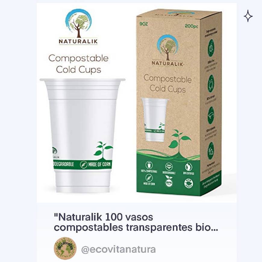 Producto Naturalik 100 vasos compostables transparentes biodegradable