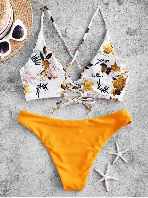 Social Zaful flower leaf criss cross lace up bikini swimsuit