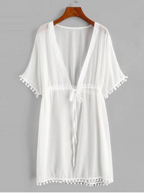 Product Drawstring chiffon pompoms beach dress