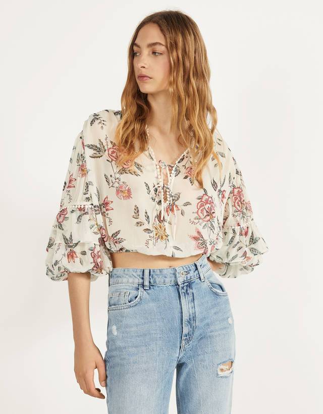 Social Blusa com manga de folhos