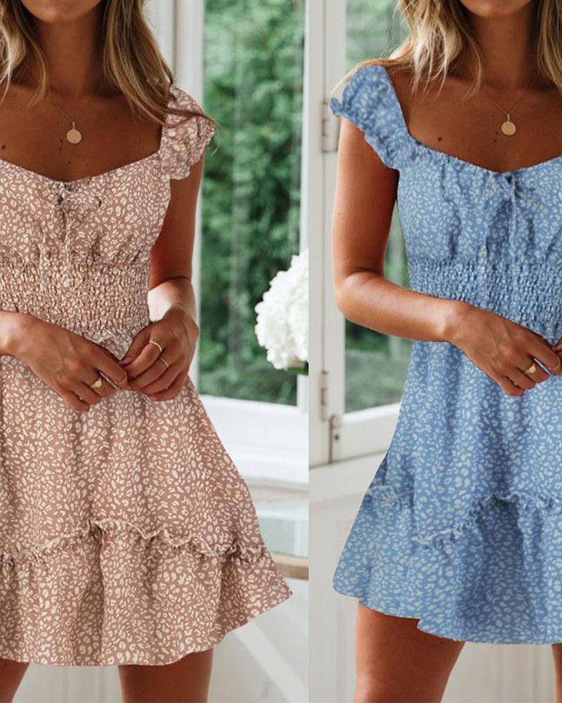 Social Floral u neck ruffle mini dress