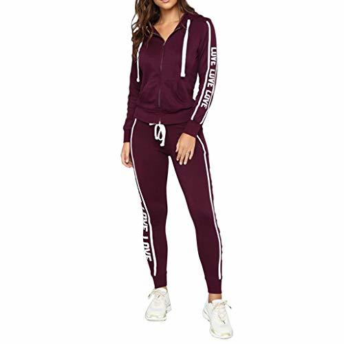 Fashion Mujeres 2 Piezas Set Chándales Sudadera con Capucha,Moda Mujer Casual Raya O-Cuello