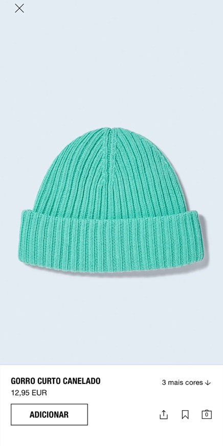 Fashion Gorro Curto Canelado Verde-Água