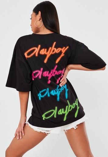 Playboy x Missguided Black Spray Paint Print T Shirt | Missguided