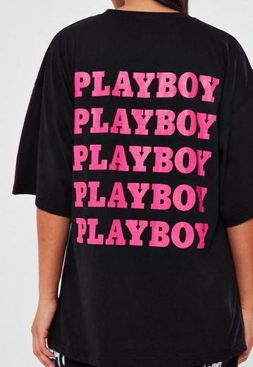playboy x missguided black oversized graphic t shirt