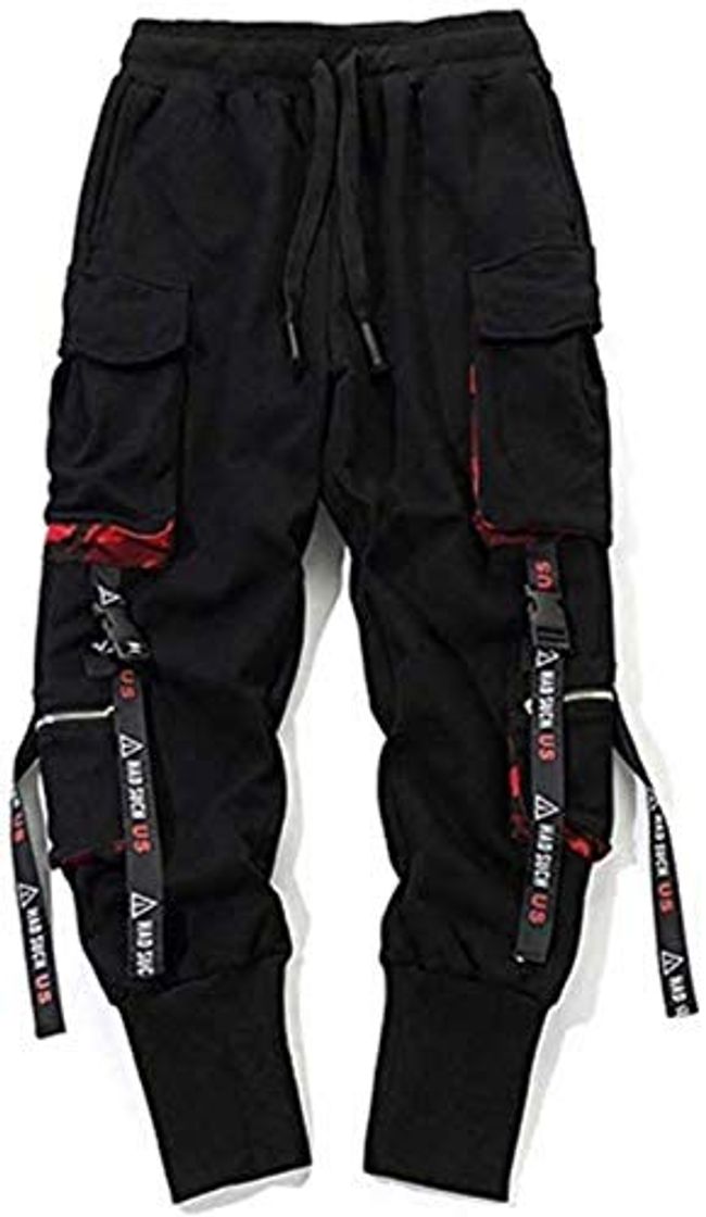 Moda ECOSWAY Hombre Combate Trabajo Pantalones Militares con Bolsillos Hebilla Correas Techwear Pantalones