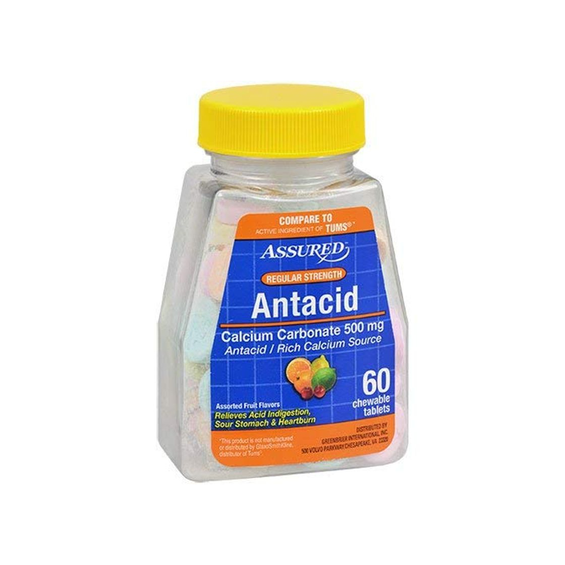 Productos ASSURED ANTACID CARBONATO DE CALCIO 500 MG ACTUACIÓN RÁPIDA BOTELLA DE TAMAÑO