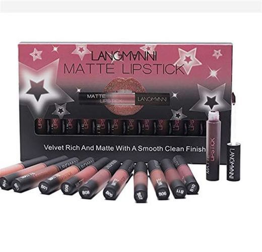 12pcs / Set Mate Lápiz Labial Líquido, Impermeable, Terciopelo Nutritivo, Líquido de