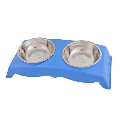 DealMux Metal Início Duplo Bacia Design Cão de filhote de Cachorro Pet