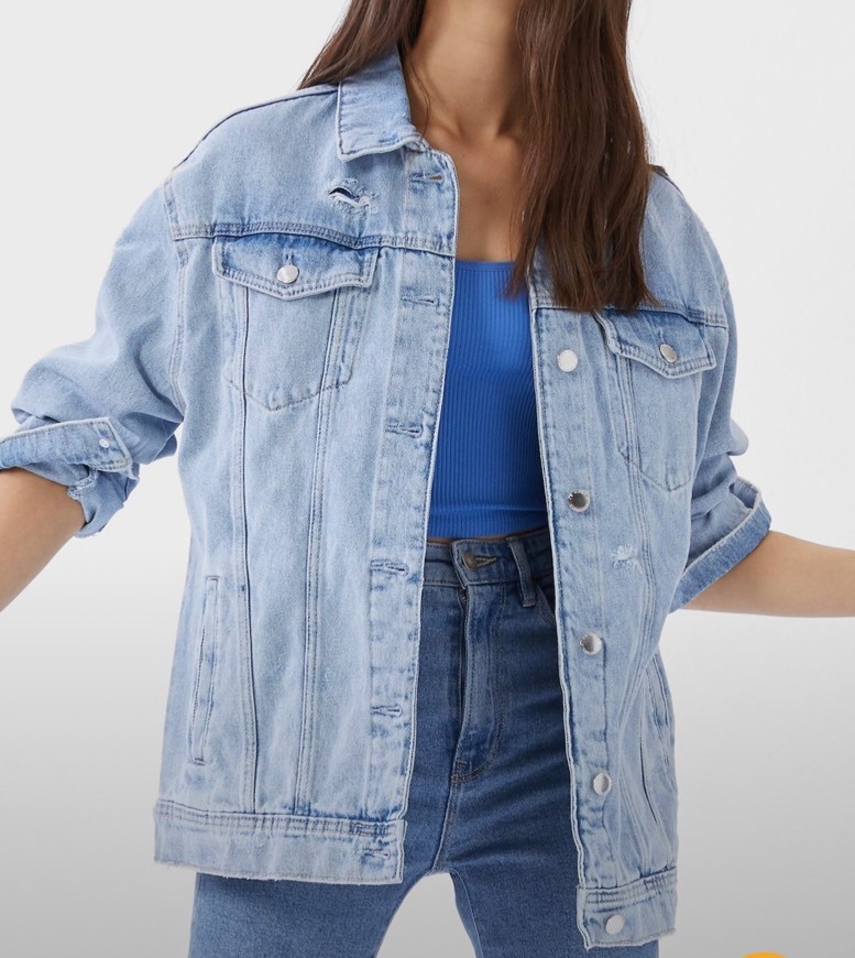 Productos Casaco denim oversize com rasgões 