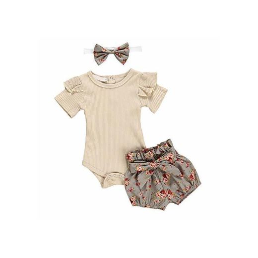 puseky Baby Girls Ruffle Romper Tops Bowknot Floral Bloomer Shorts Conjunto de