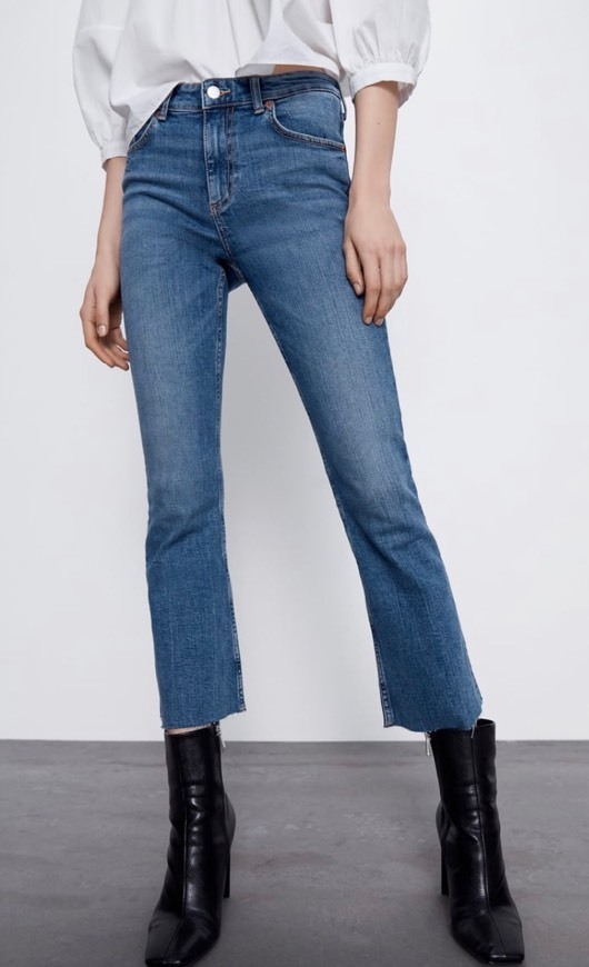 Product Zara Mid Raise Cropped Flare Azul Escuro