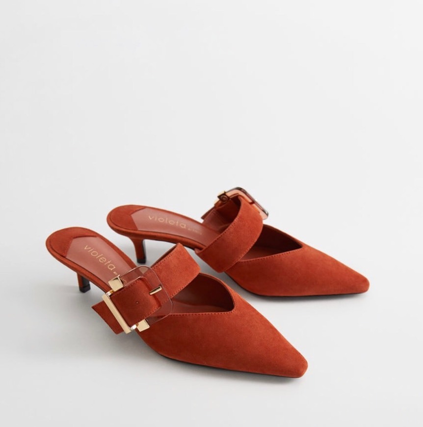 Fashion Mule de pele com fivela