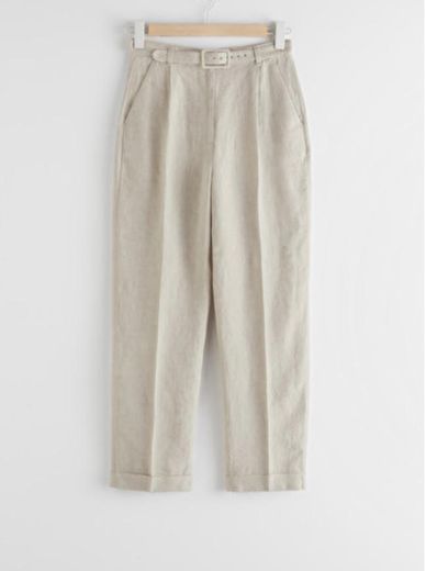 High Rise Belted Linen Trousers