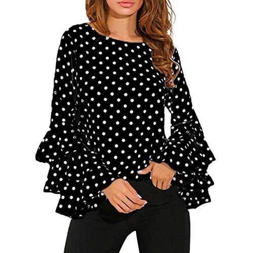 Moda Lenfesh Casual de Mujer Solid Camisa Manga Larga Blusa Camisas con Volantes