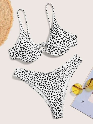 Dalmatian Print Underwired High Cut Bikini Swimsuit