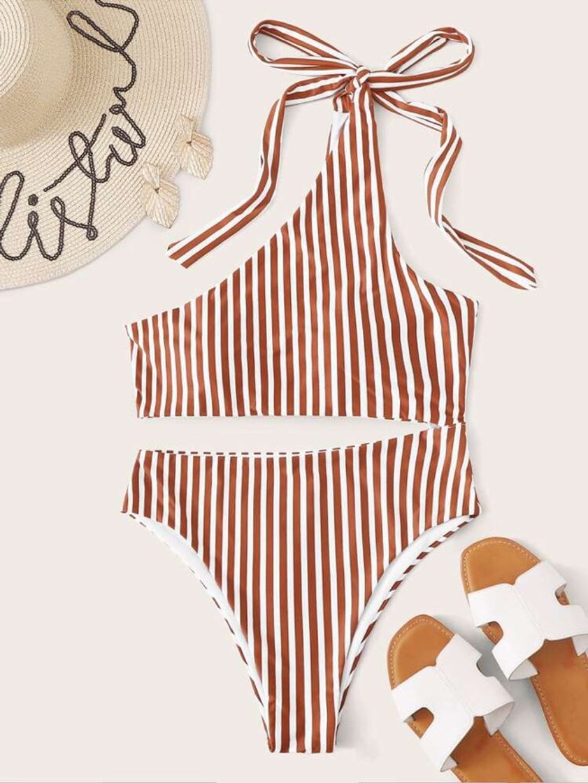 Producto Striped Cut-out One Shoulder One Piece Swimsuit