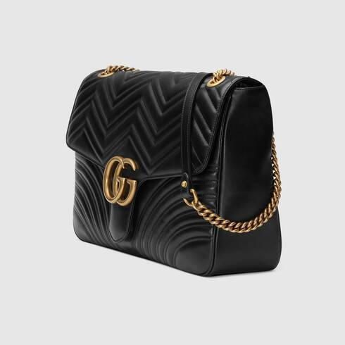 Productos Black Leather GG Marmont Large Shoulder Bag