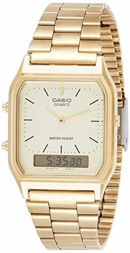 Casio Collection AQ-230GA-9DMQYES, Reloj Cuadrado, Unisex, Acero Inoxidable, Oro