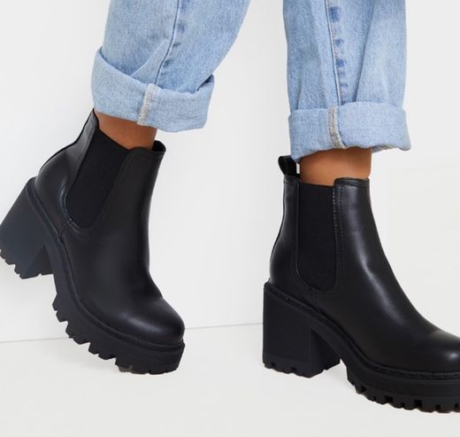 Black Wide Fit Chunky Heeled Chelsea Boot
