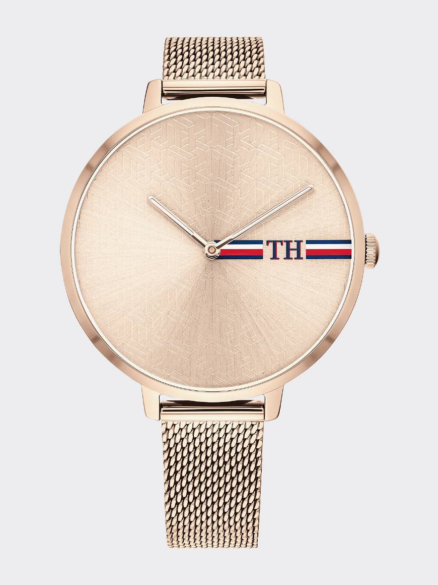 Social MONOGRAM FACE CARNATION GOLD STEEL WATCH TOMMY HILFIGER