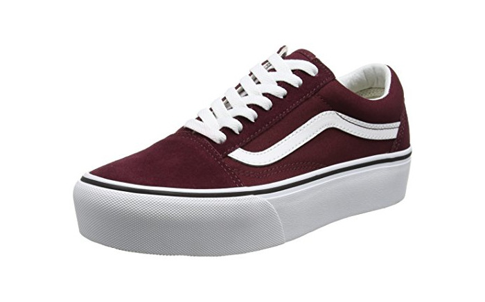 Fashion Vans Old Skool Platform, Zapatillas de Entrenamiento para Mujer, Rojo