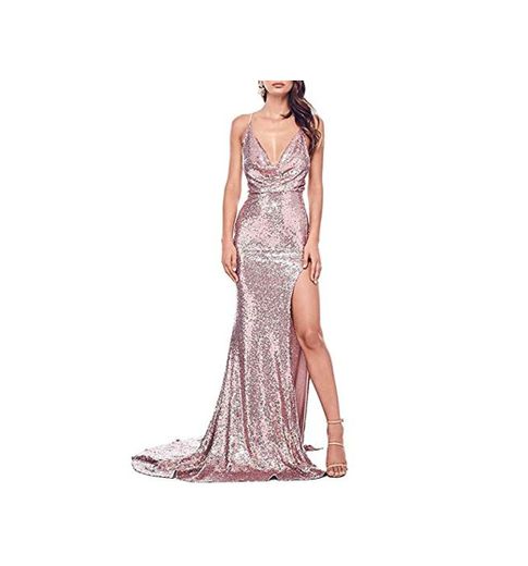 Women's Sexy Mermaid Prom Dresses Sequins High Slit Evening Party Gowns