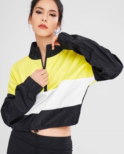 Color Block Zip Pullover Sport Jacket
