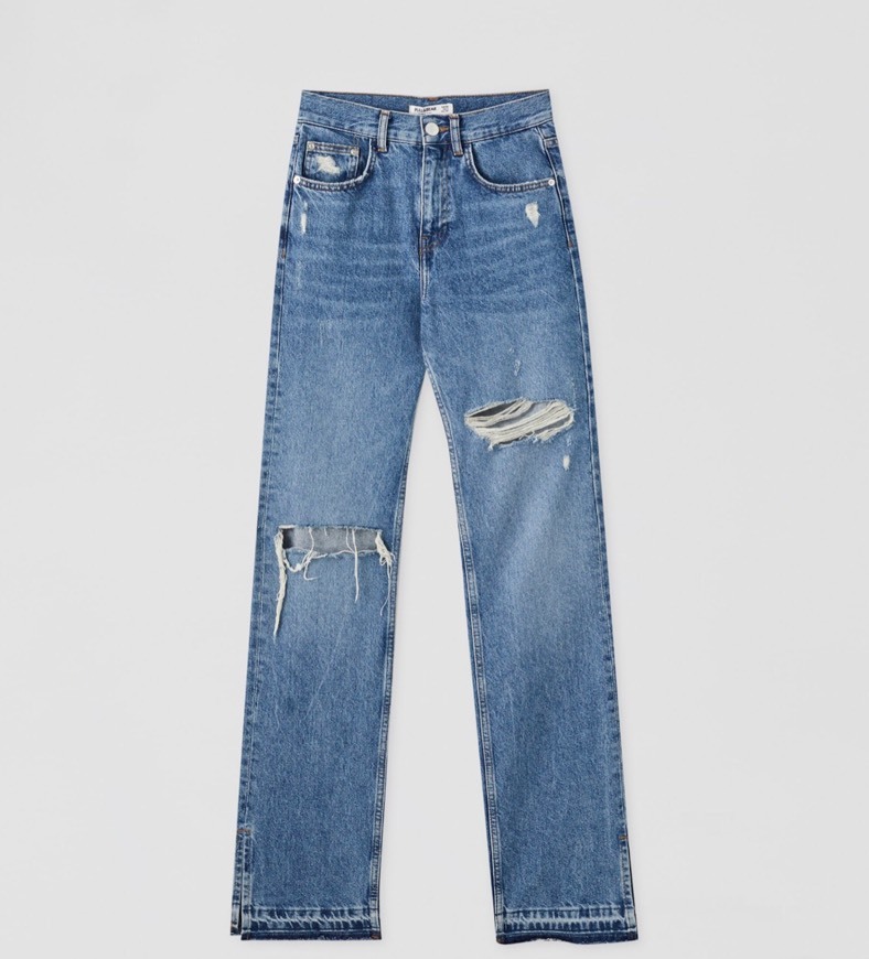Jeans de cintura subida com pormenor de aberturas
