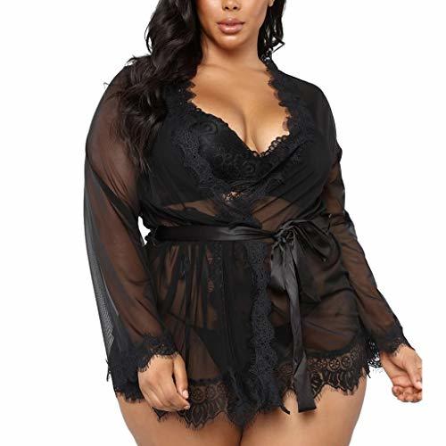 Fashion 3Pc Mujer Conjuntos De Lencería Kimono Bata Babydoll Encaje Bata De BañO