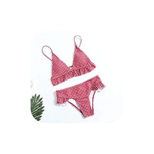 Traje de baño 2020 para mujer con volantes a cuadros push up bikini conjunto tankini brasileño 2 piezas traje de baño biquini ropa de playa Rojo rosso S