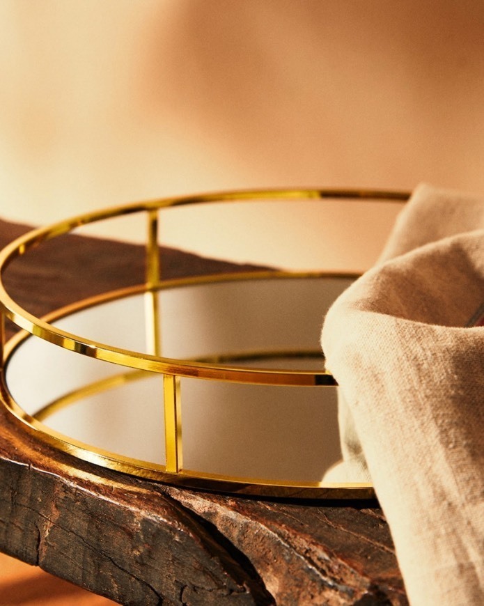 Social Bandeja dourada com espelho 