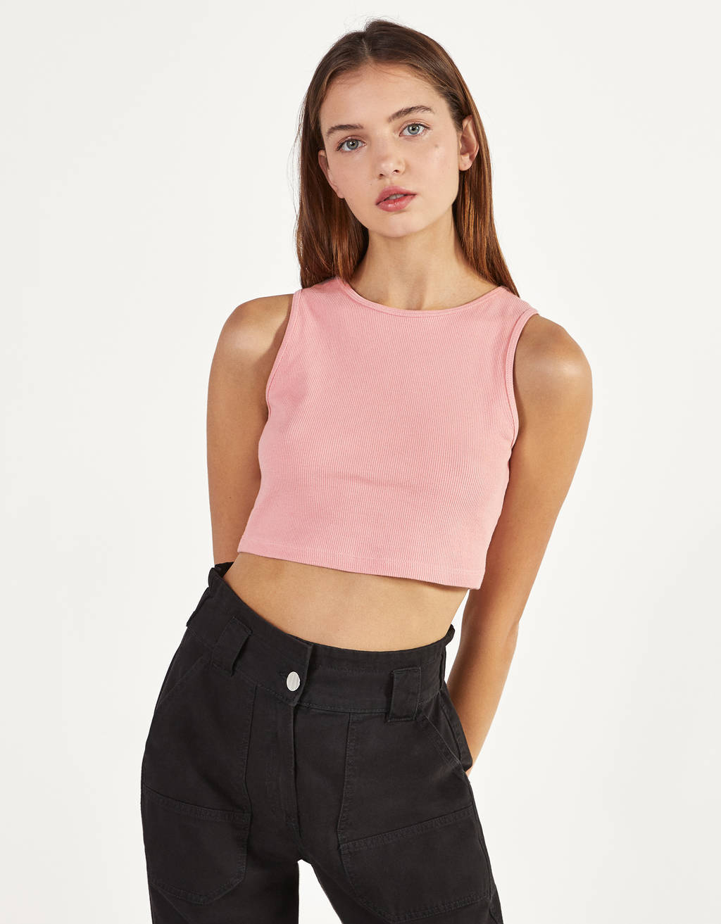 Top sem mangas rosa Bershka 