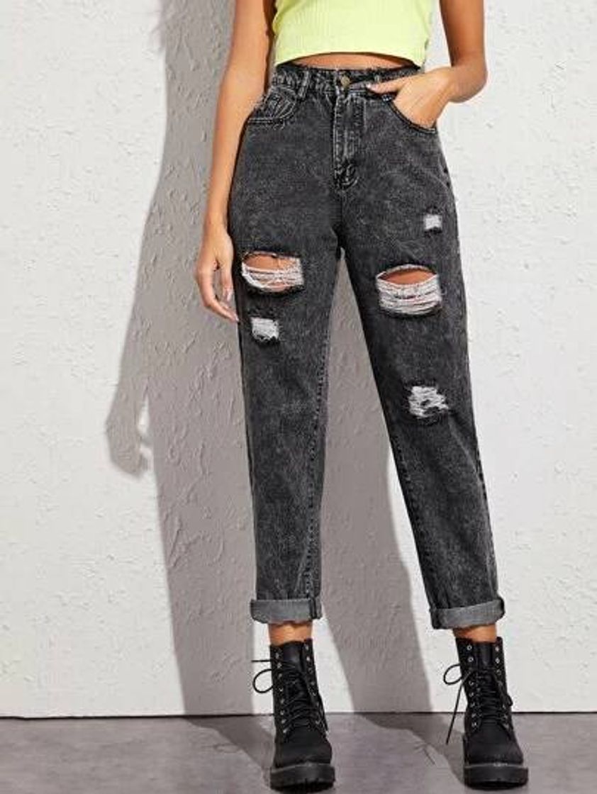 Products Dark Wash Ripped Mom Jeans 