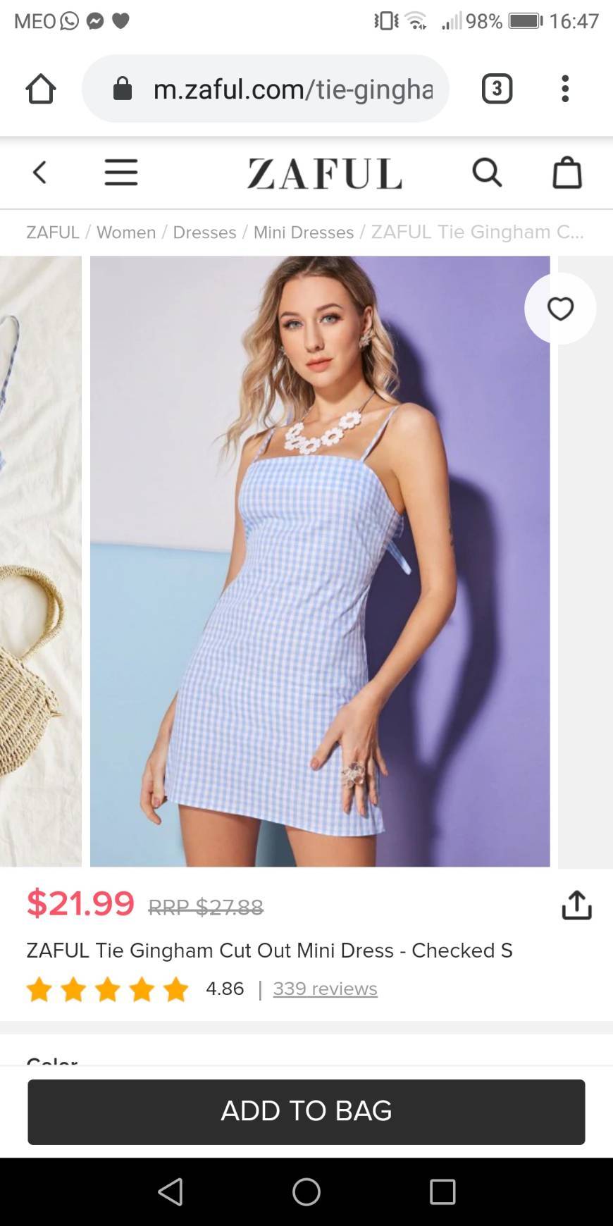 Moda Tie Gingham Cut Out Mini Dress