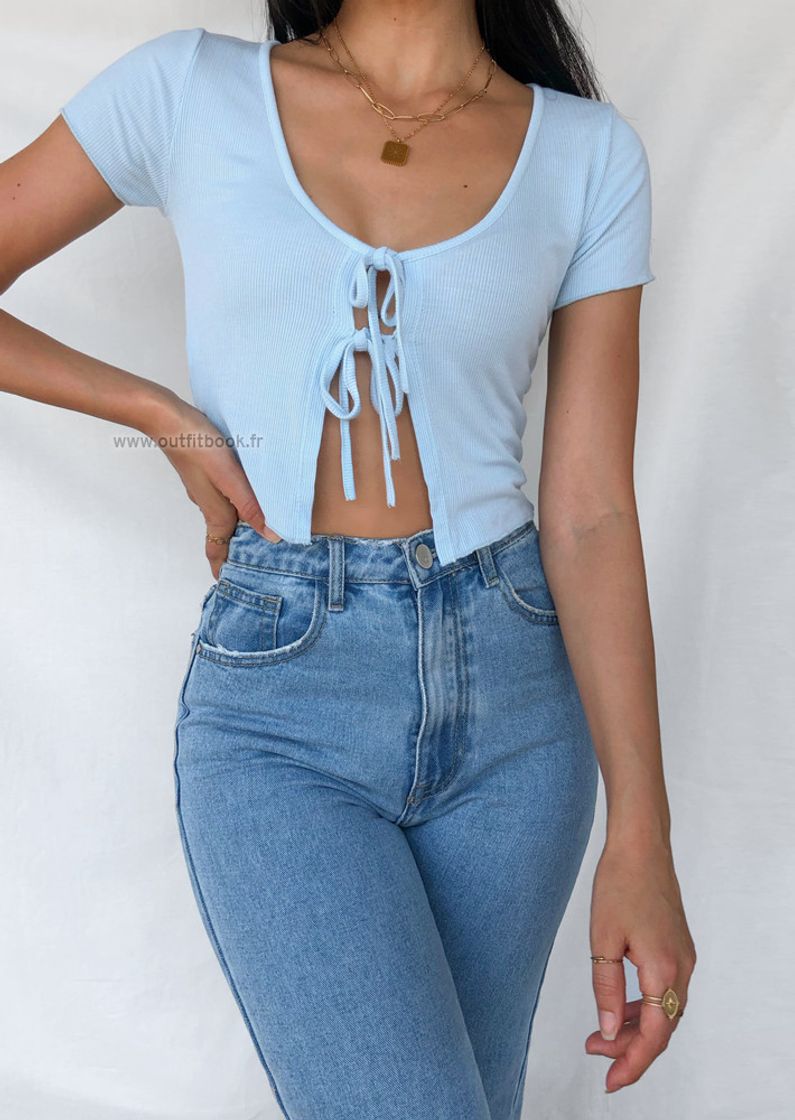 Moda Crop top with double tie detail in baby blue - OUTFITBOOK